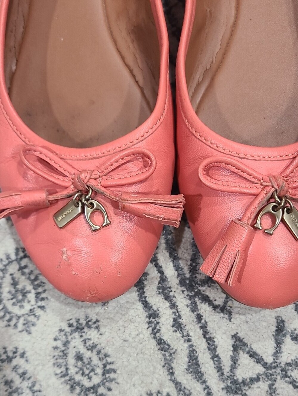 Coach Coral Pink Leather Ballet Flats with Tassel Bow - Picture 4 of 8